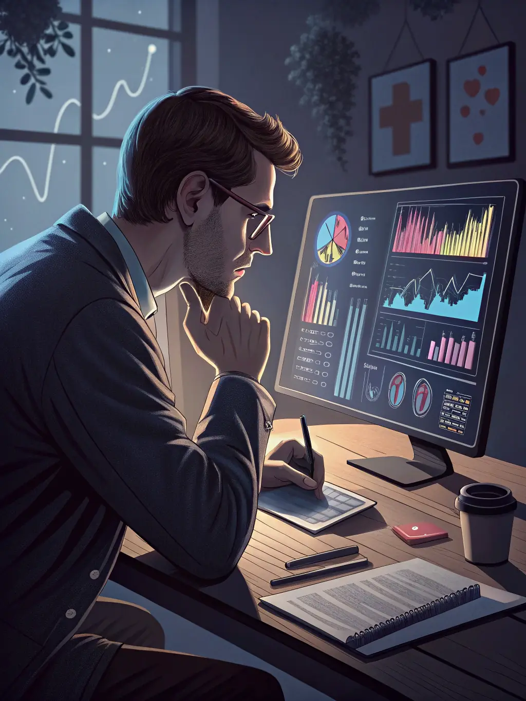 A data analyst reviewing recruitment metrics on a computer screen, showcasing the data-driven approach of the agency.